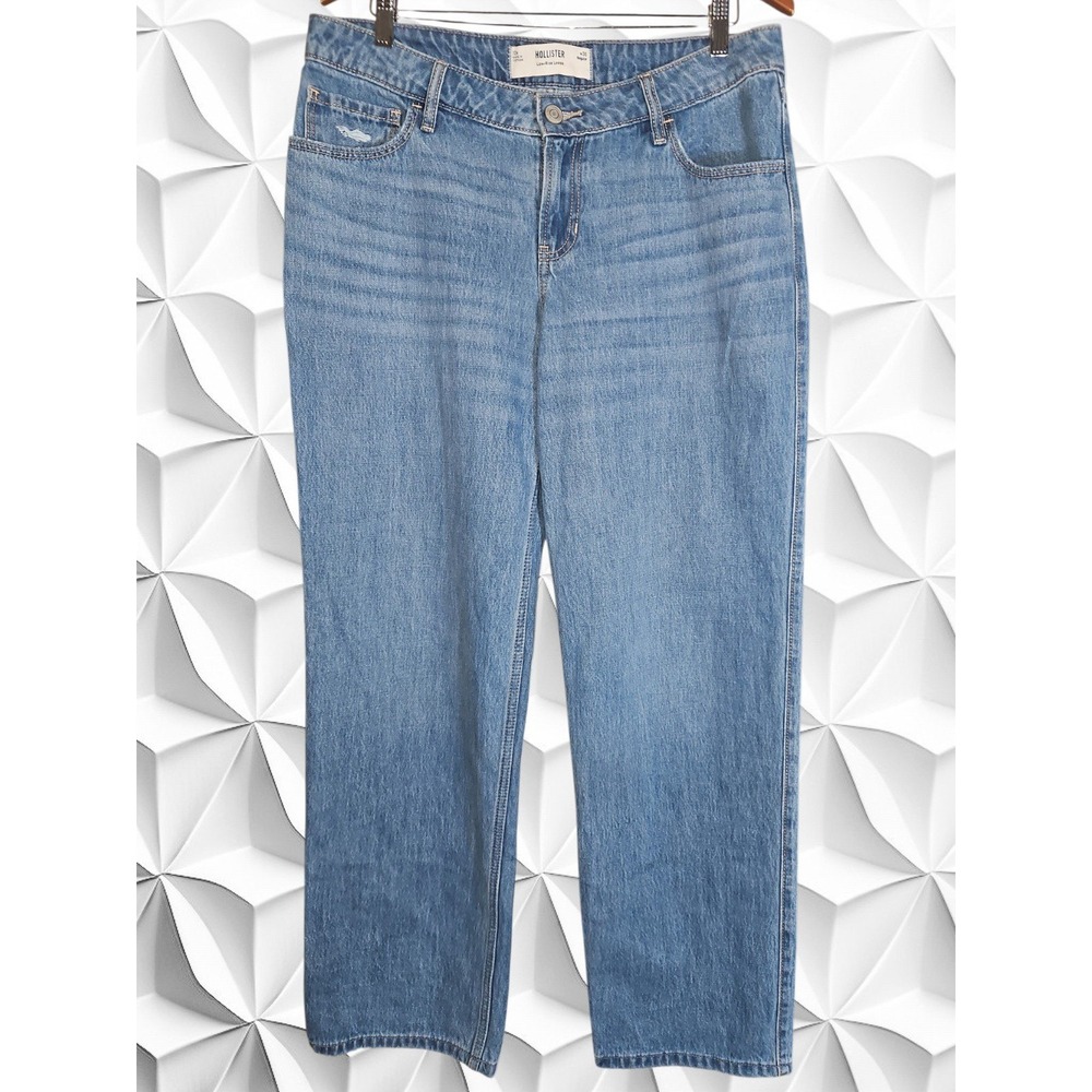 Hollister Low-Rise Loose Jeans Medium Wash Blue Denim W30 10R Relaxed Wide Leg